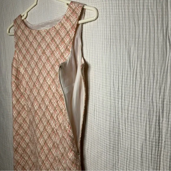 Pink Tweed Vintage Sleeveless Pleated Flounce Dress-4-Professional Prep Business - Picture 2 of 12